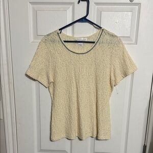 Brenda’s Cream Short-Sleeve Textured Tee with Contrast Neck Trim